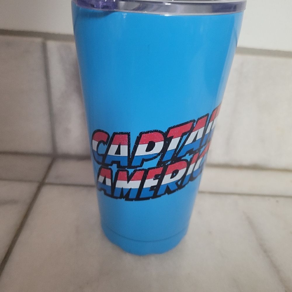 Captain America Super Dad Blue Star Print Tumbler Water Cup Drinkware